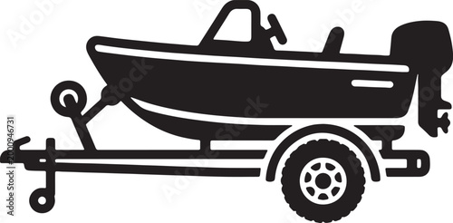 Black and white of a motorboat on a trailer also transparent background