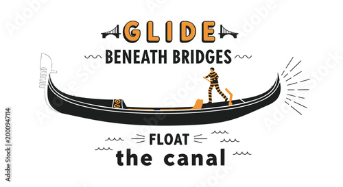 Canal, boat, gondola, Venice, travel, tourism, illustration, vector, flat design, waterway transportation