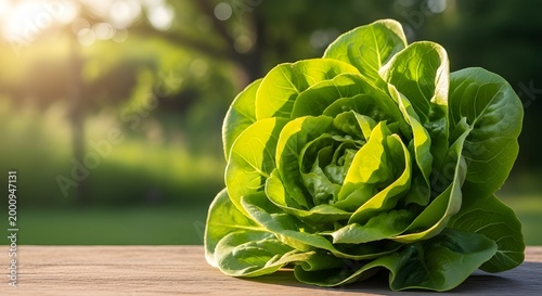 Fresh green lettuce head in sunlight a vibrant garden harvest