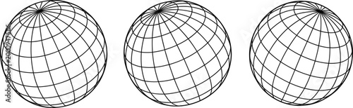 Wireframe globes showing rotation sequence across three spherical perspectives