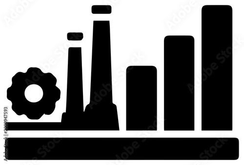 Industrial factory production output icon black filled graphic symbol manufacturing and industry concept