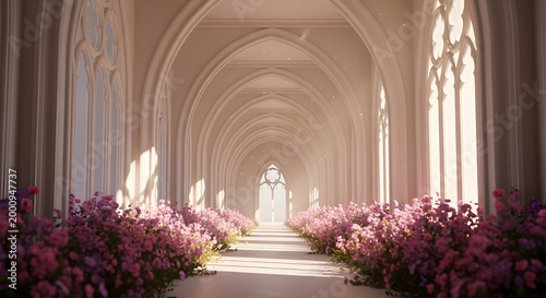 Cathedral interior with floral arrangement a serene and majestic space