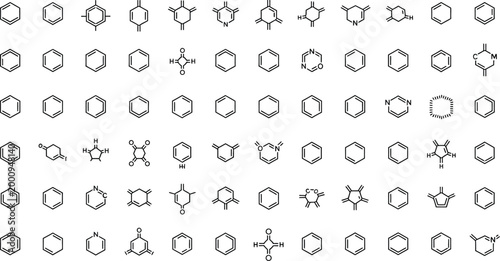Chemical structures are displayed as a repetitive pattern of hexagonal rings for use in academic textbooks and molecular biology presentations.