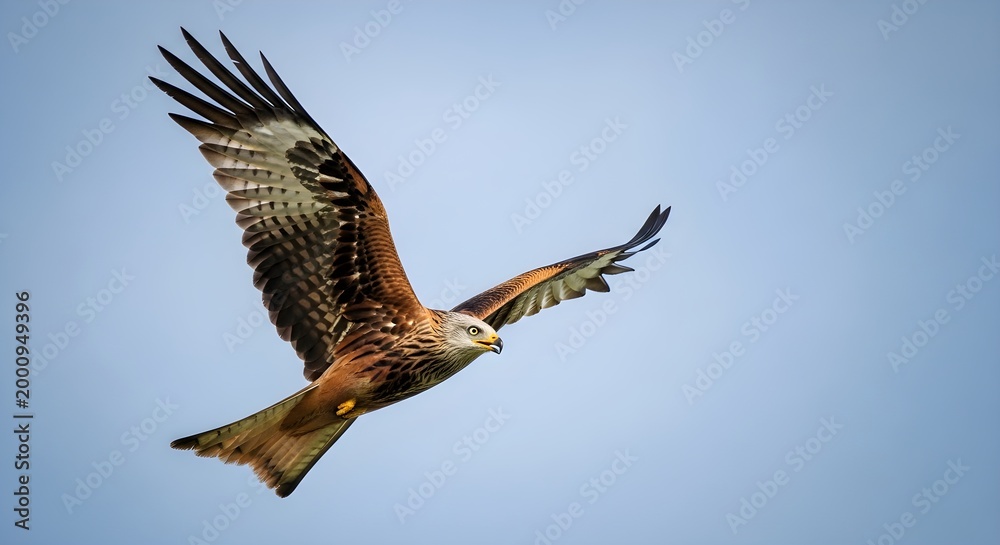 Fototapeta premium Majestic Red Kite Soars Gracefully Through the Bright Blue Sky