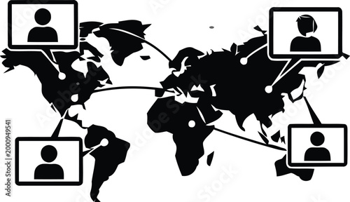 Foto Connected world map with distributed remote team membersConnected world map with