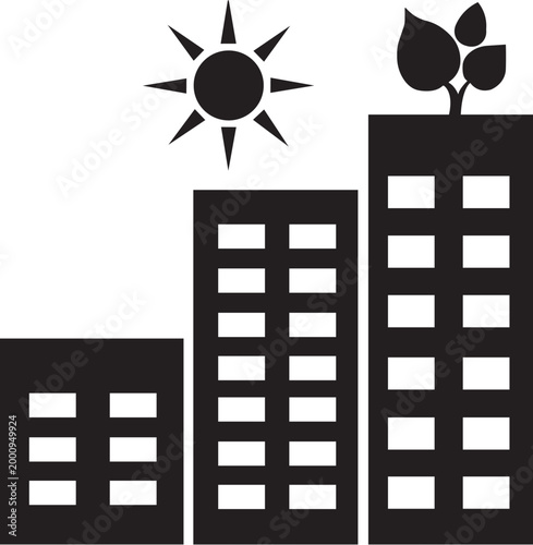  Buildings with Sun and Plant Vector
