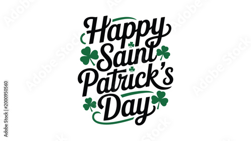 Green decorative text happy saint patricks day with shamrocks and leaves keywords