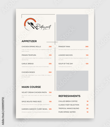Restaurant food menu design template, white and minimal food poster design