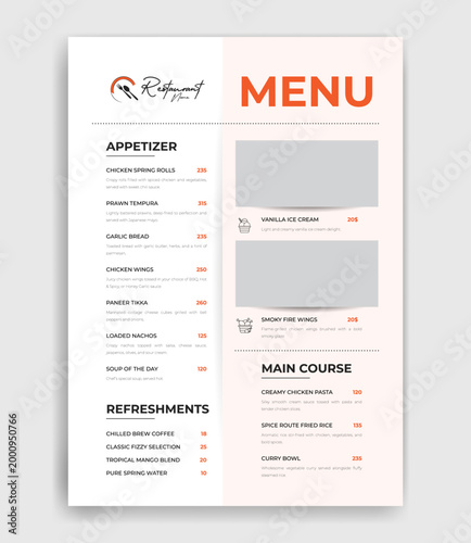 Restaurant food menu design template, white and minimal food poster design