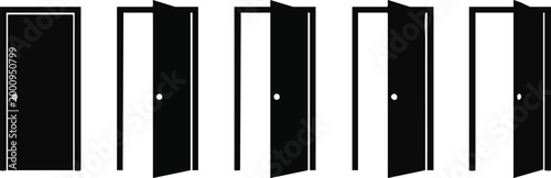 Five Black Doors Showing Different Opening Positions