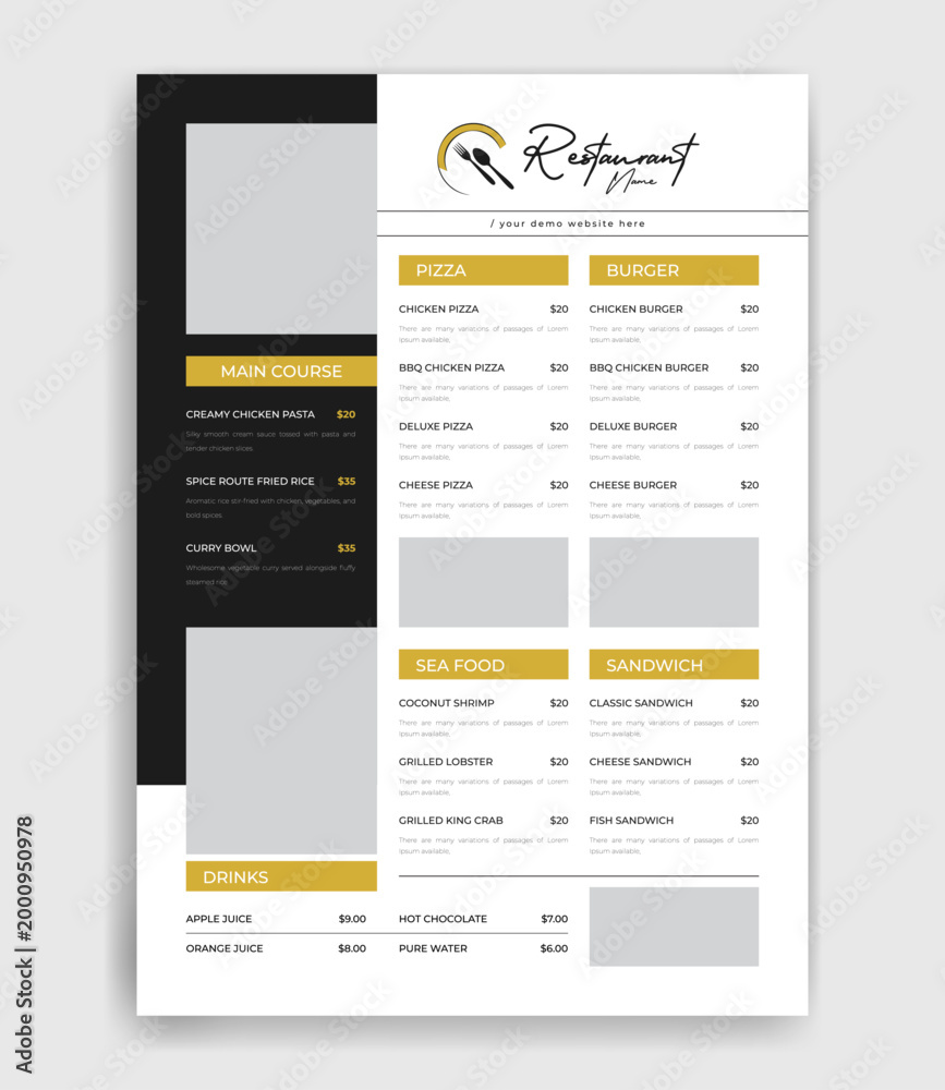 Obraz premium Restaurant food menu design template, white and minimal food poster design