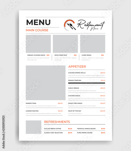 Restaurant food menu design template, white and minimal food poster design