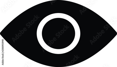 Eye vision view icon see watch observe look symbols, visibility and sight elements, optical focus shapes, black flat and line style vector illustration isolated transparent background