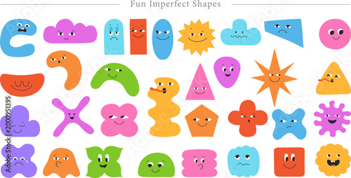 Fun Imperfect Shapes Playful Vector Hand Drawn Anthropomorphic Icon Set