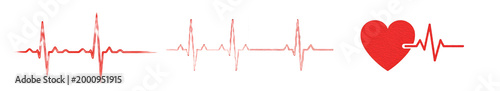 set of heart rhythm lines isolated on white background PNG \