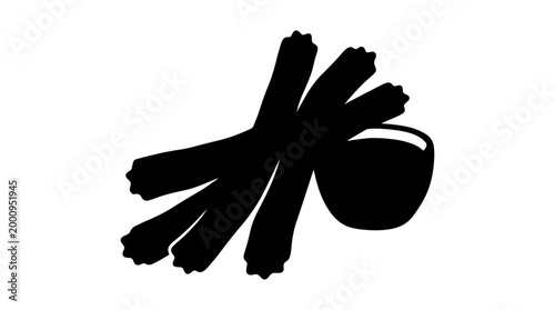 Vector silhouette of churros with dipping bowl, Spanish dessert snack art