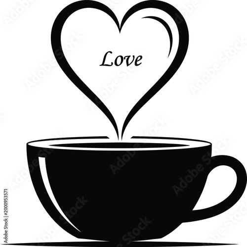 vector love cup black warmth heart beverage coffee icon passion symbol