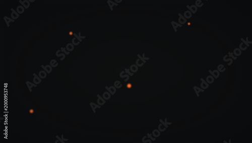 Minimalist glowing orange particles on black background, abstract light spots vector illustration, cinematic bokeh dots and sparkles