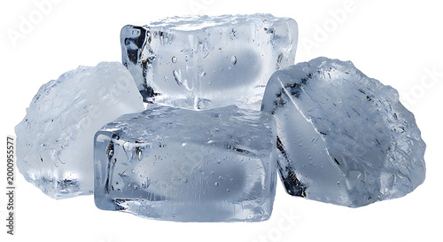 Frozen ice cubes png with water drops on surface isolated on transparent background