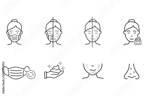 Bild auf Leinwand Skincare icons set acne treatment mask and hygiene vector