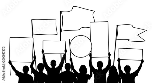 People holding protest signs in crowd.