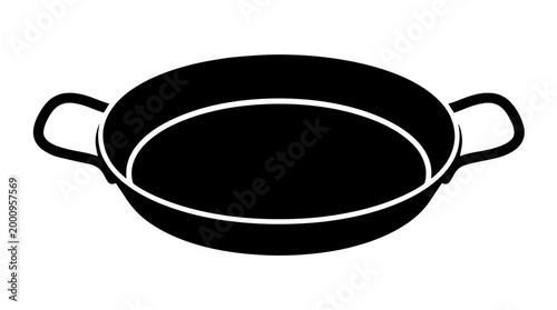 Vector silhouette of shallow cooking pan with two handles, kitchen utensil art