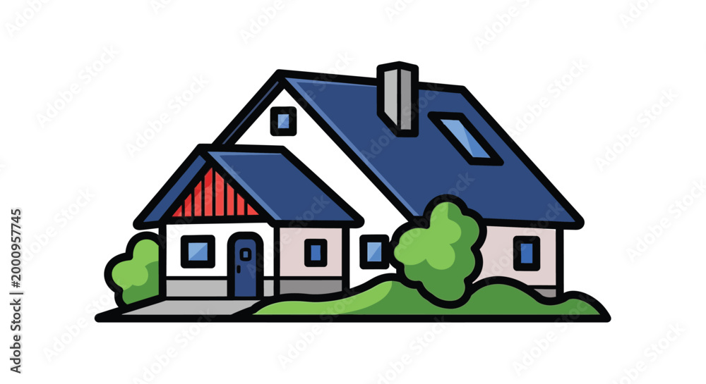 Fototapeta premium A house with a blue roof.