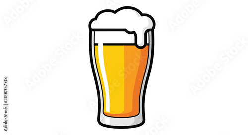 A glass of beer with foam.