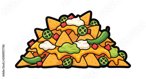 A plate of nachos with toppings.