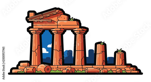 Ancient Greek Temple Ruins Columns.