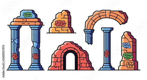Ancient Ruins Architecture Columns Arches.