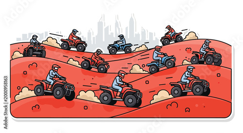 ATV riders on a dirt track.