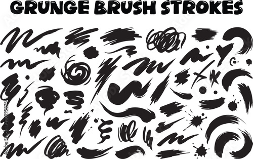 Set of Artistic Grunge Hand-Drawn Scribbles and Creative Ink Brush Stroke Vectors