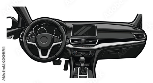 Black Car Steering Wheel Dashboard.