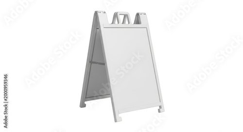 White plastic a-frame sidewalk sign with a blank rectangular display area for custom signage, isolated on transparent background