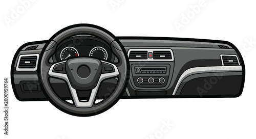 Car Steering Wheel and Dashboard.