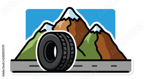 Black Tire on Road Surface Closeup.