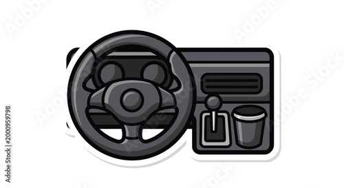 Car Steering Wheel Console Interior.