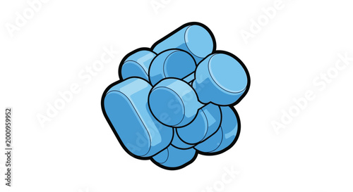 Blue pills cluster closeup view.