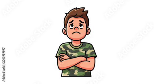 Cartoon boy with arms crossed expression.