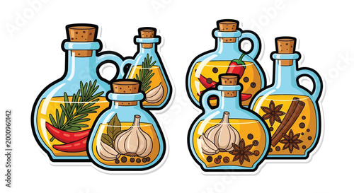 Bottles of Herbs and Spices Oil.