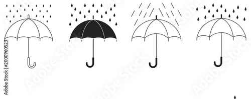 Simple umbrella icon set, weather protection symbols, rain and sun shelter concept, insurance and safety icons, modern flat vector design for apps, weather apps, and outdoor protection themes