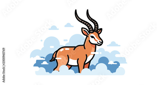 Brown Antelope with Large Horns Standing.