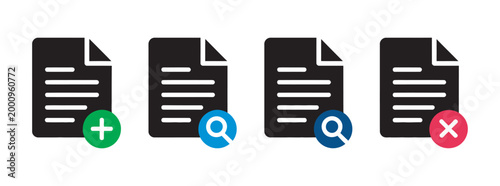 Document management icons, streamline workflow add delete search functions for seamless file handling organization and digital office system design