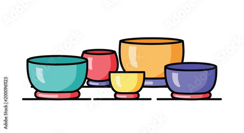 Colorful Bowls on Red Bases.