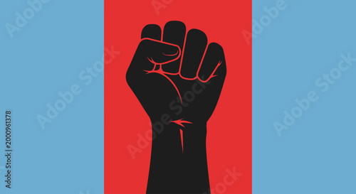 Cuadro en lienzo Black raised fist with red background.