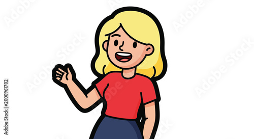 Cartoon woman with blonde hair smiling.