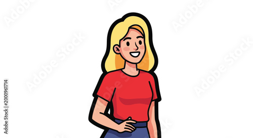 Cartoon woman with blonde hair smiling.