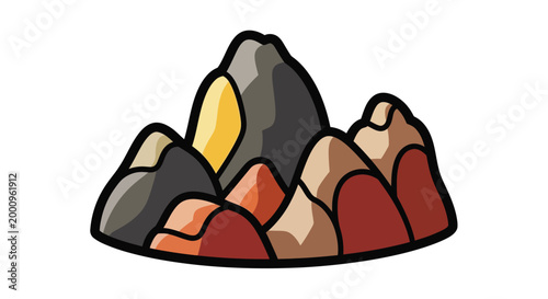 Colorful Cartoon Rocky Mountain Peaks Illustration.