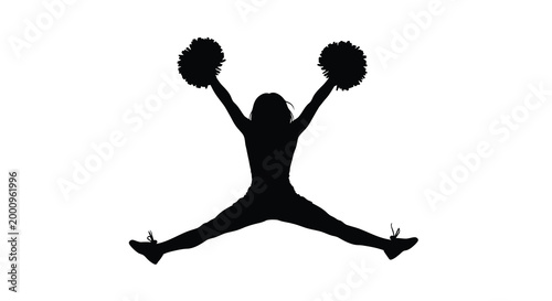 cheerleader performing split with pom poms silhouette